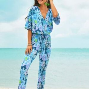 LILLY PULITZER Merrik Jumpsuit In "Macaw Blue" Tall Me About It Women's SZ M